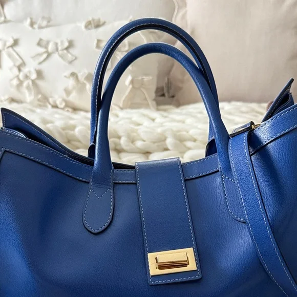 Italian Blue Leather Tote Bag - Picture 2 of 9